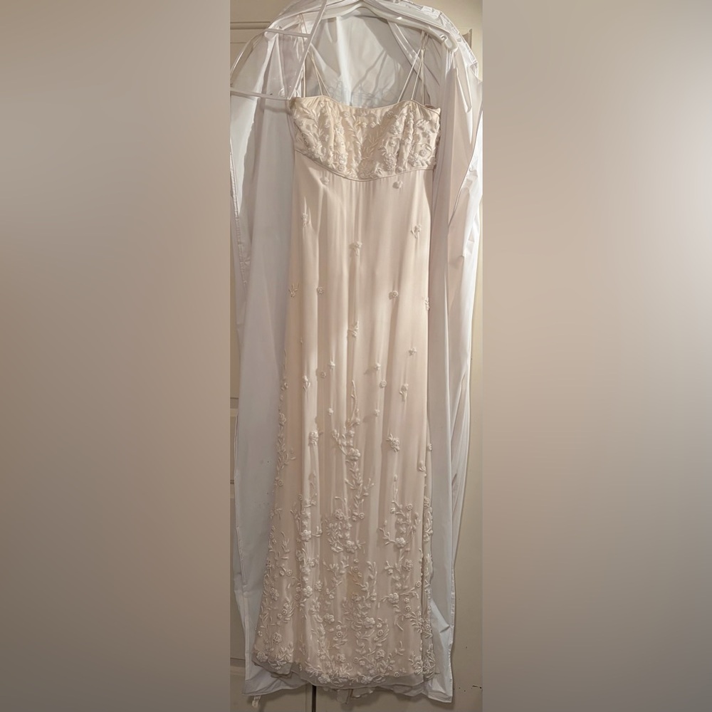 Elegant Anne Barge Cream Embroidered Wedding Gown